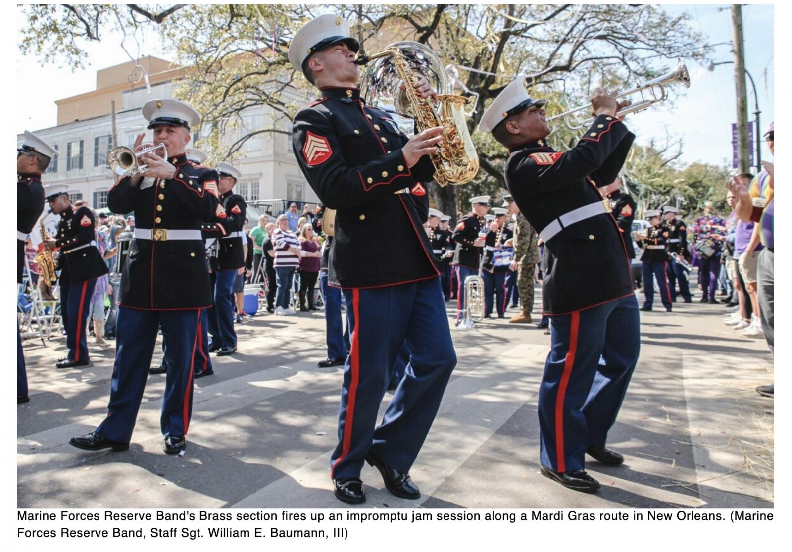  Marine Corps Forces Reserve Band once again takes the streets at New Orleans Mardi Gras