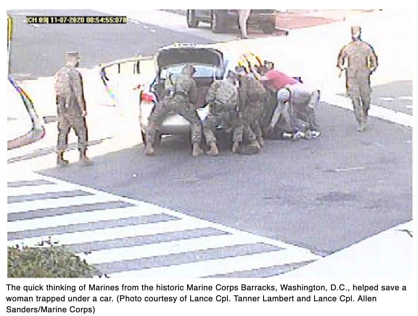  Marines awarded by DC fire department for saving woman trapped under car