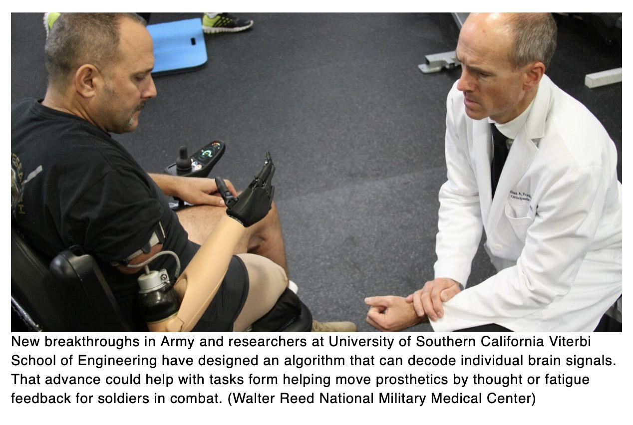  Army algorithm first step to move artificial limbs by thought, monitor soldier fatigue